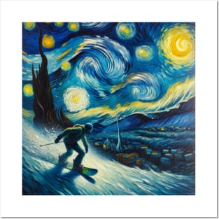 Snowboarding Starry Night - Winter Sports Posters and Art